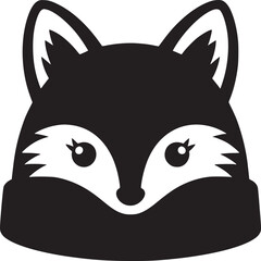 A simplified black and white graphic of a fox head with pointy ears and a cute little nose design