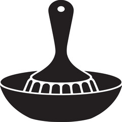 A black and white graphic of a reamer sitting inside a bowl against a white background design image