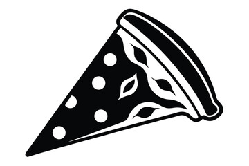 Stylized Black and White Pizza Slice Graphic Featuring Pepperoni and Other Toppings Design