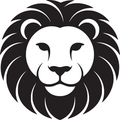 A stylized black and white lion head with a circular mane on a plain white background design image