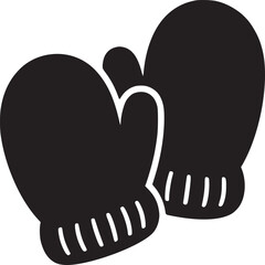 A simple black and white illustration of a pair of mittens with a minimalist design on a white background