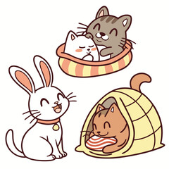 Easter bunny with colorful eggs cute cartoon illustration