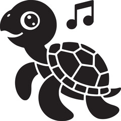 Obraz premium Cartoon turtle with a happy expression and music note above it in a black and white illustration