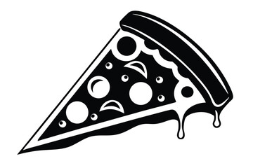 Black and White Vector Pizza Slice with Dripping Cheese Illustration Design