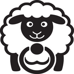A stylized sheep icon with a pacifier in black and white on a white background illustration art