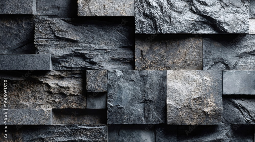 Poster modern black stone cladding wall creating textured background