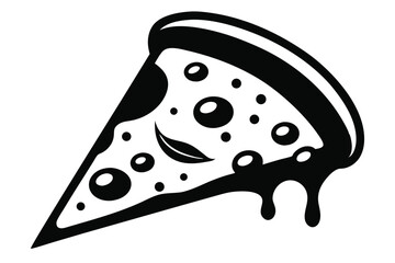 Vector Pizza Slice Illustration with Melting Cheese and Toppings in Black and White Style