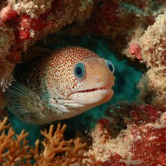 Obraz premium Close-up of a Reef Fish Peeking from Coral Reef