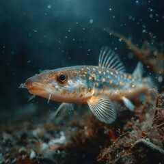 Fototapeta premium Close-up of a Small Fish with Spotted Pattern Swimming in Underwater Environment