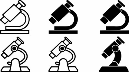 Illustration featuring six microscopes in varying styles and orientations on a white background view | editable eps vectors silhouette