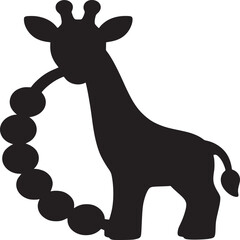 Silhouette of a giraffe holding a beaded circle in its mouth against a white background image art