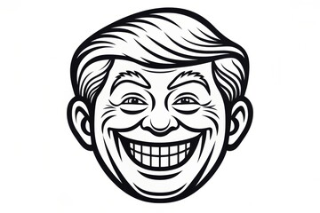 Fototapeta premium Man s face with wide grin and wrinkles isolated on white background