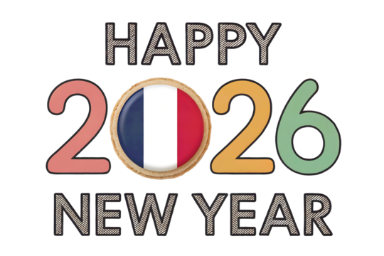 Happy 2026 New Year with French Flag Cookie, Festive Celebration, Holiday Greeting
