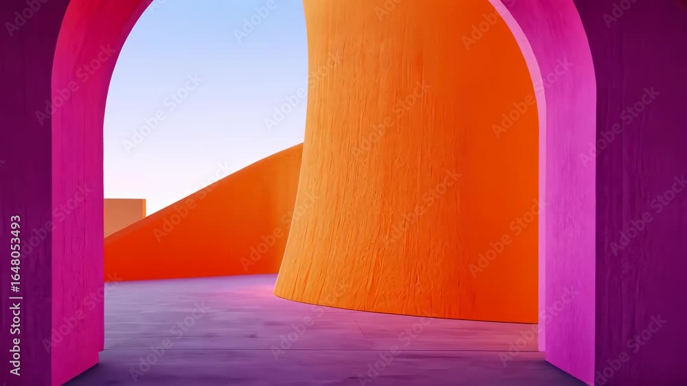Poster vibrant abstract architecture with colorful arches and curves