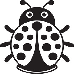 A simple black and white illustration of a ladybug with spots on its shell and antennae on its head