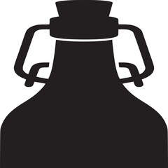 A minimalist black silhouette of a glass bottle with a stopper on a white background in a simple style