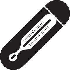 A black and white image of a thermometer inside of a case with markings for temperature reading