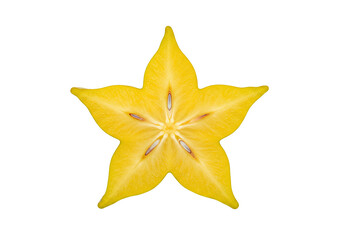 Fototapeta premium Vibrant yellow star fruit slice on transparent background tropical food