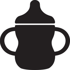 Obraz premium A minimalistic black silhouette of a baby bottle with handles on a plain white background simple design