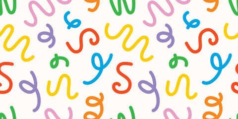 doodle seamless pattern fun colorful line elements. Creative color childish minimalist style. background pattern for children. trendy design with basic bright shapes.