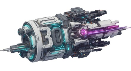 Fototapeta na wymiar Futuristic scifi engine with glowing blue and purple lights