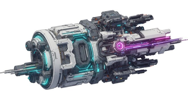 Futuristic scifi engine with glowing blue and purple lights