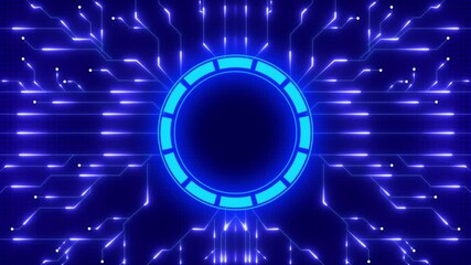 Circuit Board with Square Chip Glowing Light Electronic Hardware Microchip Design Computer Technology. Digital Data moving on Circuit Board and CPU . Computer Processing and organizing data. - Powered by Adobe