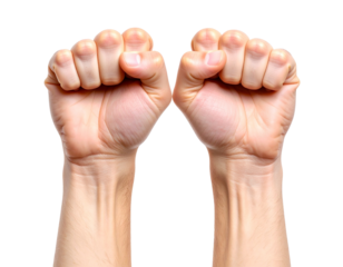 Pair of Hands Raising Fists Front View, Isolated on Transparent Background