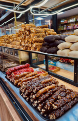 arabian sweets on the window of the Saclav and Lukum store