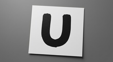 Minimalist graphic representation of the uppercase letter U on a white card, suitable for educational themes, linguistic studies, or simple design concepts.