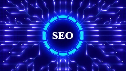 SEO - Search Engine Optimization. seo concept head up display (HUD UI) panel and futuristic technology. Digital Data moving on Circuit Board and CPU . Computer Processing and organizing data. - Powered by Adobe