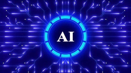 Artificial intelligence ai technology business cyberspace innovation network science digital concept. Digital Data moving on Circuit Board and CPU . Computer Processing and organizing data. - Powered by Adobe