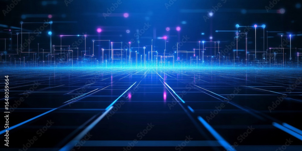Poster futuristic high-tech vision with glowing lights and abstract structures representing innovation