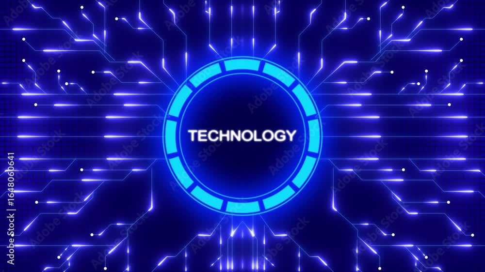 Poster digital technology background featuring glowing circuit board and central technology text