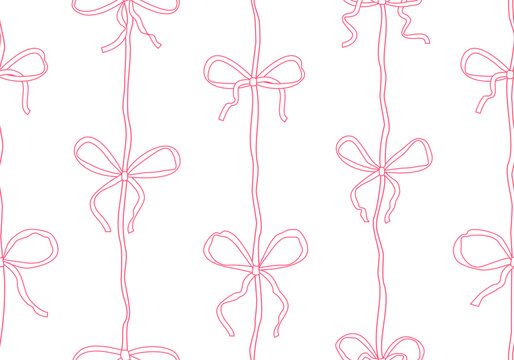 Seamless Pink Bow Tie. Seamless pattern with various cartoon bow knots, ribbons. Christmas gift wrapping paper