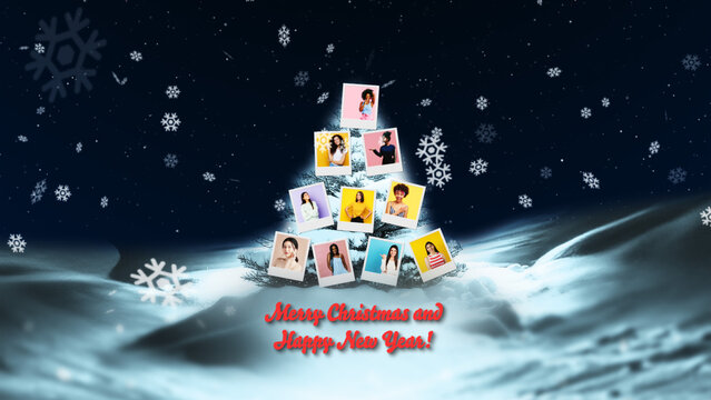 Festive Photo Collage Christmas Tree Title Animation Wide