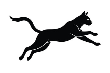 Silhouette of a Leaping Black Cat with Arched Back and Curled Tail