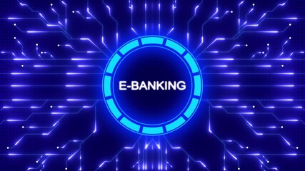 Futuristic e banking interface with glowing circuit board and blue digital background - Powered by Adobe