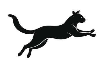 Silhouette of a Leaping Black Cat with Curled Tail and Arched Back