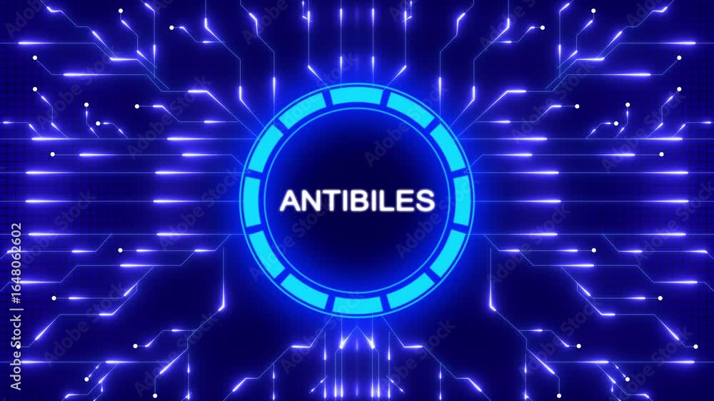 Poster futuristic technological interface displaying the word antibiles in a digital environment