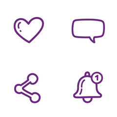 Obraz premium Vector art of a collection of social media interaction icons including a heart, speech bubble, share symbol, and notification bell
