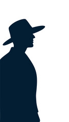 Silhouette of a man wearing a cowboy hat looking to the side