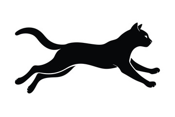 Silhouette of a Black Cat Leaping, MidAir with Tail Curled Upward