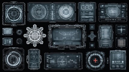 Intricate high tech futuristic control panel display with circular core and data screens