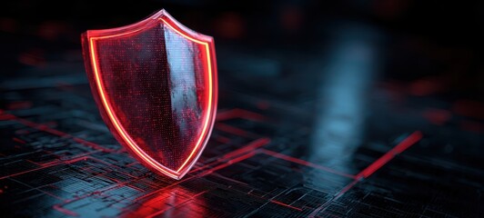 The Shield of Cybersecurity Glowing Over a Futuristic Circuit Board Landscape