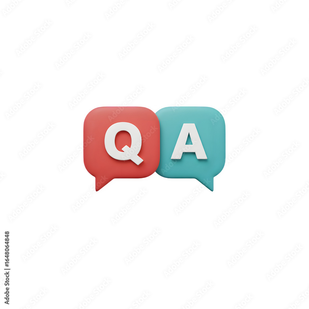 Poster qa 3d icon png – question and answer chat bubble design – isolated on transparent background png for