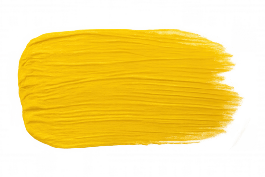 Vibrant yellow paint brush stroke isolated on transparent background, adding a pop of color to designs