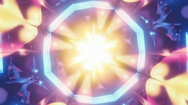 Kaleidoscopic Background with Butterfly Silhouettes and Central Glowing Star in Blue and Purple Tones