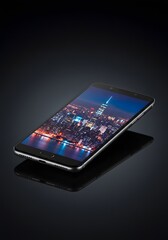 Smartphone displaying cityscape at night
