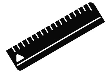 Black Illustration of Rectangular Ruler with Increments and Triangle Cutout for Measurement Purposes